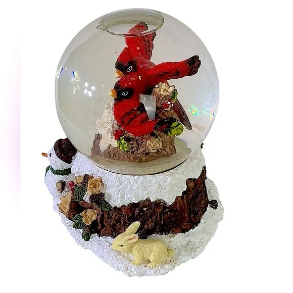 Cracker Barrel Vintage Musical Snow Globe White Christmas Song Cardinal Red Bird - Picture 11 of 16